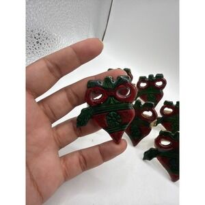 Vintage Christmas Ornament Napkin Rings Set of6 Red Green Enameled Brass Holiday